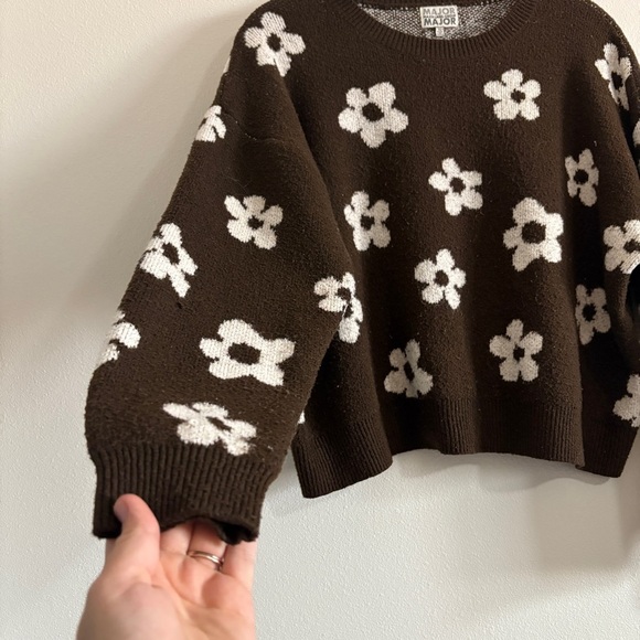 Major Label Group Vintage 90s Brown & White Floral Cropped Sweater Size XL - Picture 4 of 10